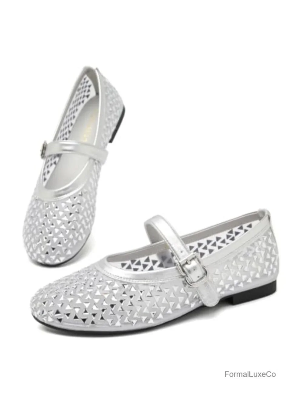 Rhinestone Mary Jane Flats, Sparkly Ballet Shoes, Round Toe Flat Shoes with
